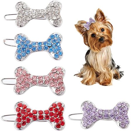 5 Hundhårklämmor Hund Rhinestone Barrette Klämmor Liten Hundhår Bo