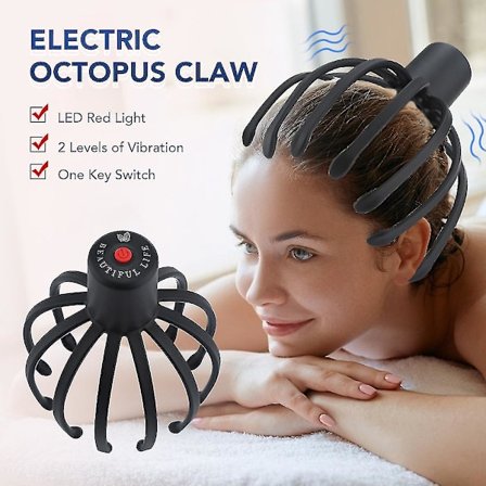 Elektrisk Octopus Hovedbundsmassager Håndfri Terapeutisk Hovedkløer Lindrer Hår Irritation Genopladelig Stress Relief