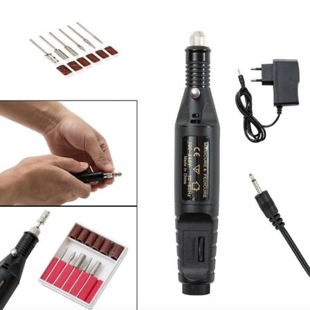 Elfil, elektrisk nagelfil, 6 st bits ingår Svart