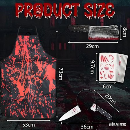 Blodigt Forklæde Horror Kostumesæt – Halloween Slagter Cosplay med Falske Blodpletter *Sort forklædesæt 1* One size