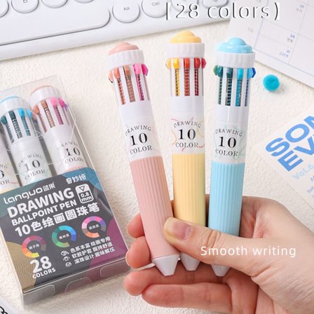 28 färger flerfärgad kulspetspenna set 0,8 mm, 10-i-1 färgade pennor Fine Point indragbara kulspetspennor för kontorsskola