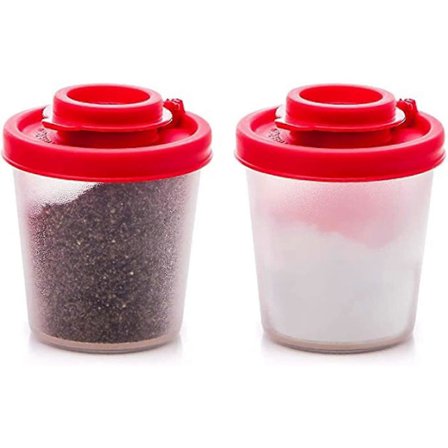 Salt- og peberbøsser køkken madkasse rejsesæt krydderisæt klar med rødt låg plastik forseglet krydderiglas dispenser madkasse (2 stk)