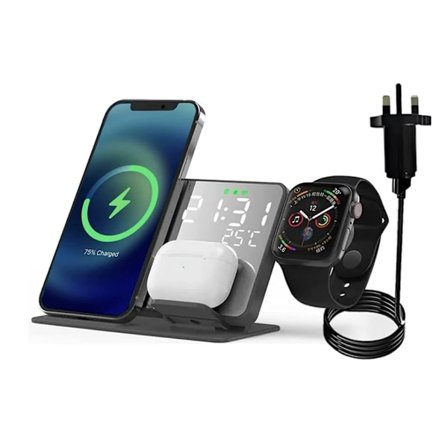 Laddstation Utan Väckarklocka Digital Mätare för iPhone 13/14/11/12/8/XS Svart