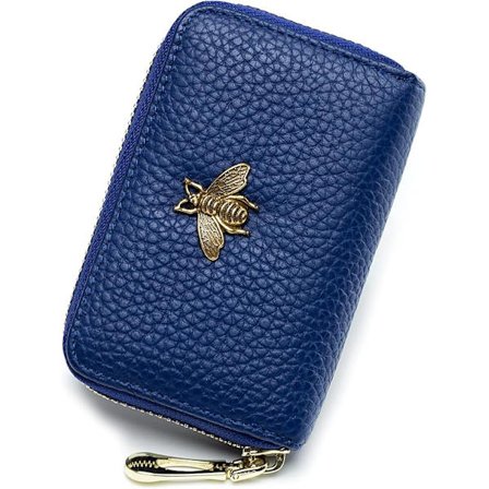 (Blå) Bie Glidelås Kredittkortholder, Liten Dame Lommebok med Glidelås for Kort