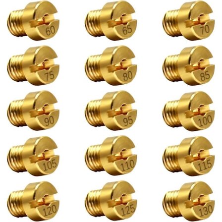 Eske med 15 dyser 6mm forgasser hoveddyse sett for Dell'Orto PHBN-PHVA forgasser 12 og 17.5mm Størrelse 60, 65, 70, 75, 80, 85, 90, 95, 100, 105, 110,