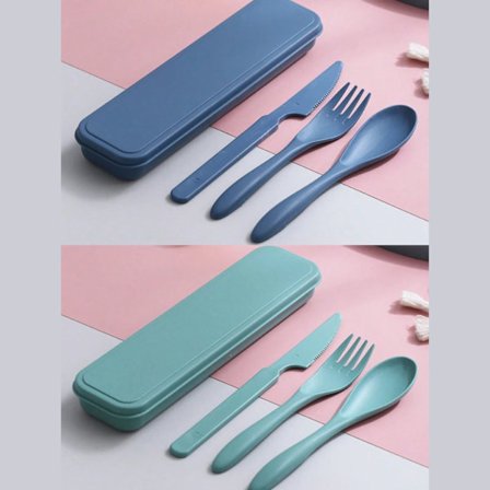 3-delt rejsesæt med opbevaringsetui, inklusive bærbar og genanvendelig gaffel, ske og kniv, velegnet til udendørs brug.