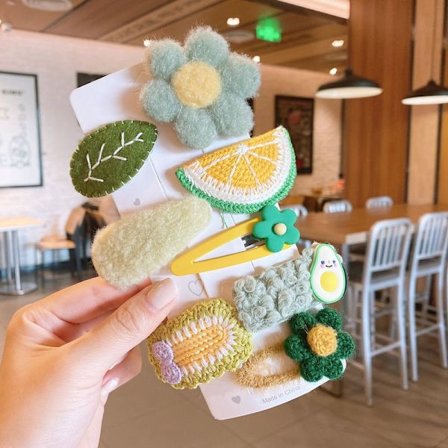 8-pack (små orange) söta hårklämmor för barn, Kawaii-hårklämmor för flickor, tecknade spännen, ingen skada på håret, kraghårnålar