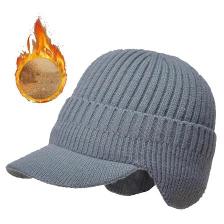 Vinterstrikket hue med skygge, varm ørebeskyttelse, udendørs cykelhue, vindtæt, moderigtig, tynd