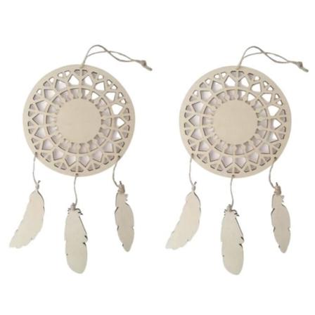 2 drømmefangere til at tilpasse i træ - Fjer 12,5 x 23,5 cm Beige