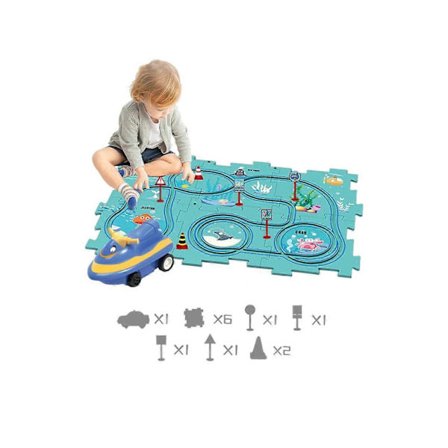 13-delars DIY Monteringsset Elektrisk Vagn Pussel Spår Bil Lekset Tågbane Byggleksaker Barnpresent - Ocean[HK]