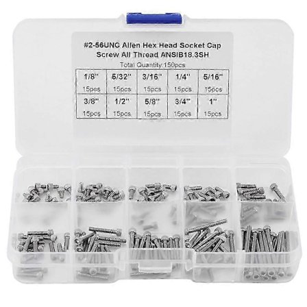 #2-56 UNC 150st Skruvsats med insexskalle, 9 storlekar med plastlåda - Bra
