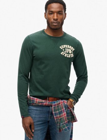 Superdry Vintage Athletic Chest Ls Tee - Green - XL