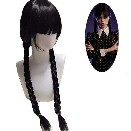 4-9 År Piger Wednesday Addams Cosplay Kostume Sæt Karneval Fest Kjole/Parykker/Kjole+Parykker Gaver Only Wigs One Size