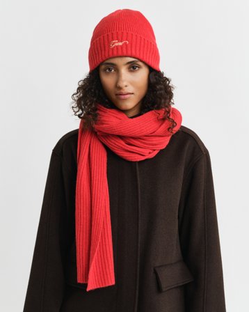 GANT Damen Script Beanie und Schal im Geschenkset (ONE SIZE) Rot