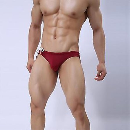 Baddräkt för män, badbyxor, sexiga strandkläder (S Röd)