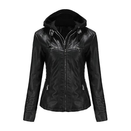 BlackXSWomens PU Casual Avtakbar Skinnjakke med Hette