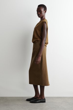 COS Women's Falda Vaquera Midi Corte Recto in Beige