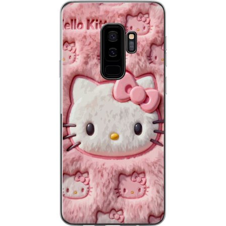 Yhteensopiva Puhelinkuori Samsung Galaxy S9+ Hello Kitty vaaleanpunainen pörröinen tausta, jossa on ikoninen kasvot ja kawaii-esteettisyys