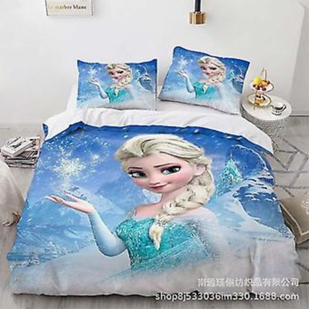 Väri 1 Elsa 3D Piirretty Frozen Painettu Vuodevaatteet Peitto Peittotyynynpäällinen Lapsille {jkw} (US QUEEN 228x228cm )