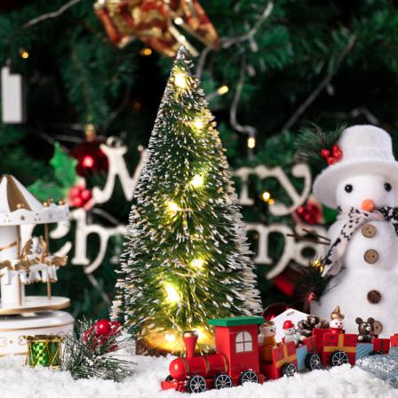Mini Liten Julgran Med Led Ljus Vit Kant Tallbarr