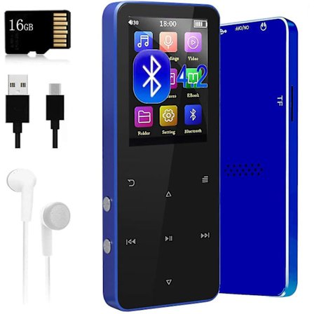 16 GB MP3-spiller, MP3-spiller med Bluetooth 4.2, oppgradert tapsfritt lydsportsmusikspiller med FM-radio/stemmeopptaker/e-bok/bilde