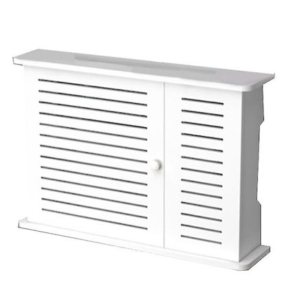 Trådlös WiFi-routerbox, trälåda, kabel- och trådhylla, väggmonterat uttagsfäste - enkel (vit)