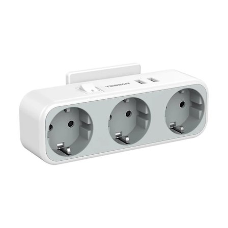 Veggmontert stikkontaktadapter 3-veis med 2 USB-porter og strømbryter, 3 uttak Europa-kontakt for uttak, multipel kontakt for uttak og USB-ad...