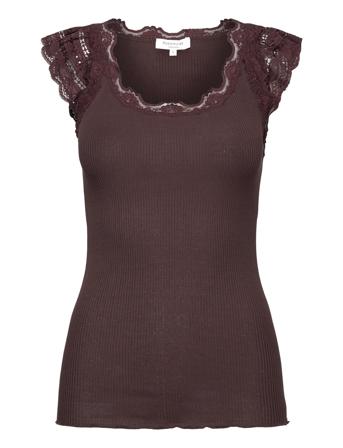 Silk Top W/ Lace T-shirts & Tops Sleeveless Brun Rosemunde*Betinget Tilbud