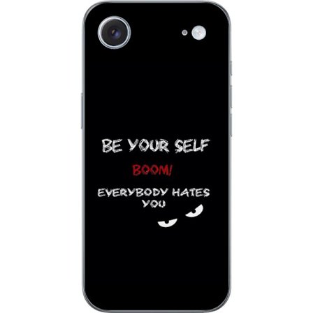 Kompatibel Mobilcover til Apple iPhone 17 Air Mørk minimalistisk tekstillustration med ironisk budskab og truende øjne i sort kontrast