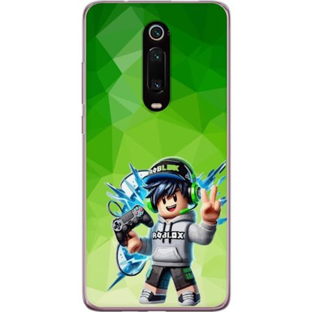 Kompatibelt Mobildeksel til Xiaomi Mi 9T Pro Roblox-inspirert gamerfigur med headset, håndkontroll og energiske effekter mot grønn bakgrunn