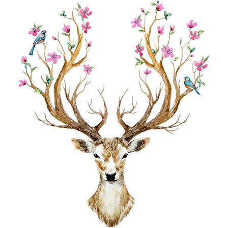 Væglampe hjorte træ blomst fugl (97x81 cm) i skov hoved dyr