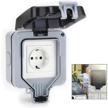Vattentätt utomhusvägguttag, IP66 vattentätt utomhusuttag för kök, badrum, garage, pool och trädgård
