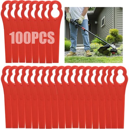 100 kpl muoviset ruohonleikkurin terät, johdottomat trimmerin terät 83 mm nurmikonleikkurin leikkuuterät puutarhanleikkurin vaihtoterät bosch art23: