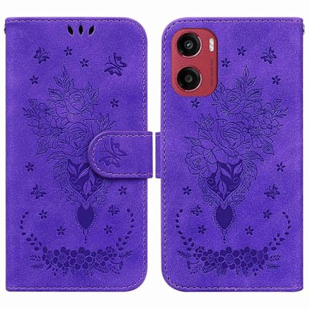 Motorola Moto G05 4G/E15 4G Kotelo PU Nahka Lompakko Puhelinkuori Perhonen Kukka Kuvio