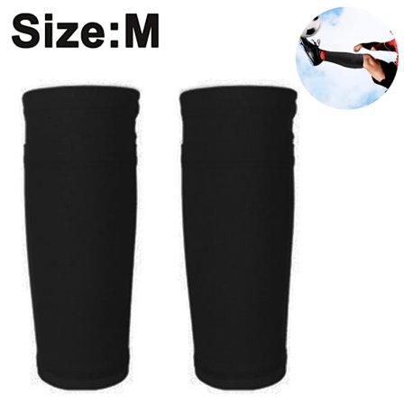 Benskyddshållare Fotbollsstrumpor Vadskydd med Ficka Andningsbar Mjuk (Svart, M)