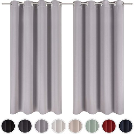 Set med 2 mörkläggningsgardiner 140x245 cm - Grå dubbla mörkläggningsgardiner - Mörkläggningsgardiner med perforeringar - Gardiner