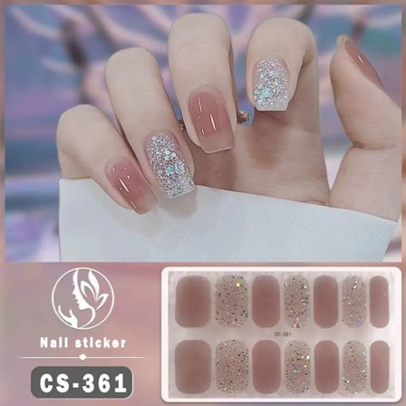14Tips Halvhärdade Gel Nagelstickers Folie Glitter Nagelkonst Stickers Självhäftande Enkla Gel Hela Nagelomslag
