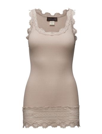 Silk Top W/ Lace T-shirts & Tops Sleeveless Beige Rosemunde*Betinget Tilbud