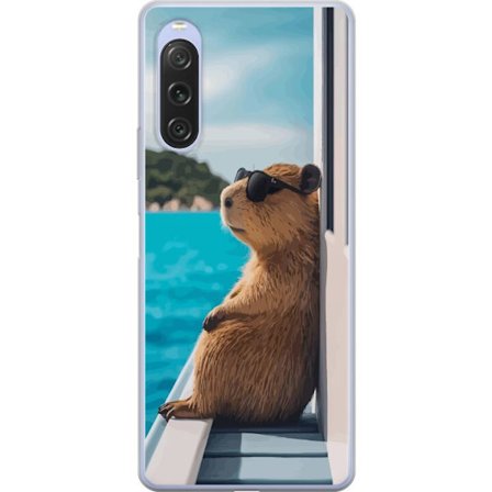 Kompatibel Mobilcover til Sony Sony Xperia 10 V Afslappet kapibara med solbriller ved havet, sjovt og humoristisk motiv der spreder glæde og ferieste