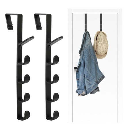 2 stk. Over Dør Bøjler Sort Dørkrog Plast Over Dør Bøjlekrog til Soveværelse Tøj Håndklæder Hatte Tasker