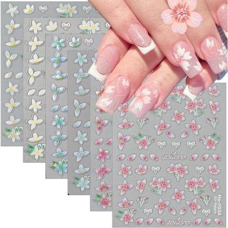 Blomster Neglekunst Klistermærker Dekaler Forår Relief Lily Blomster Negle Dekaler Pink Hvid Blå Selvklæbende Design Blomster Negle Klistermærker 5D 