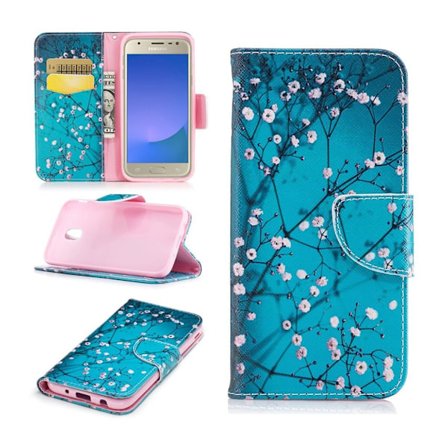 Samsung Galaxy J3 (2017) värikkäät nahkakotelot - kukkiva puu