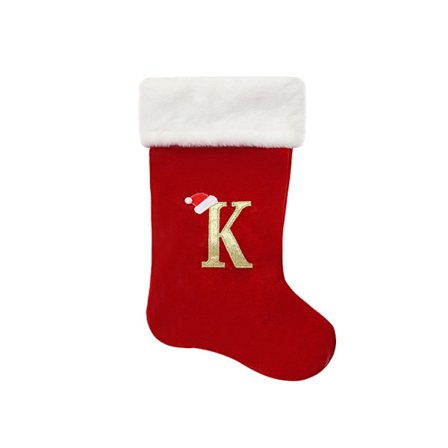 Stor Julstrumpa Hängande Dekoration i Tyg med Bokstav - Röd och Vit