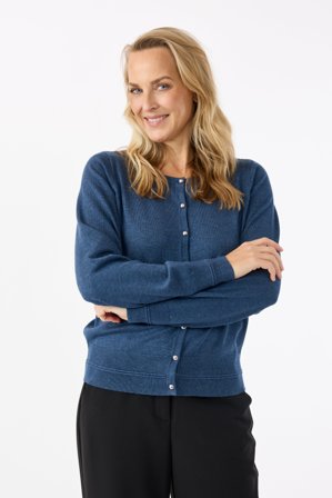JENSEN - Cardigan - Blå Melange - Perleknapper