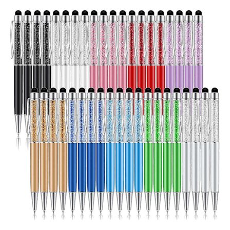 40 st Crystal Kulspetspennor Bulk Blank 2 i 1 Slank Crystal Diamond Skärmstylus Svart Gelbläckkula (trasslig)