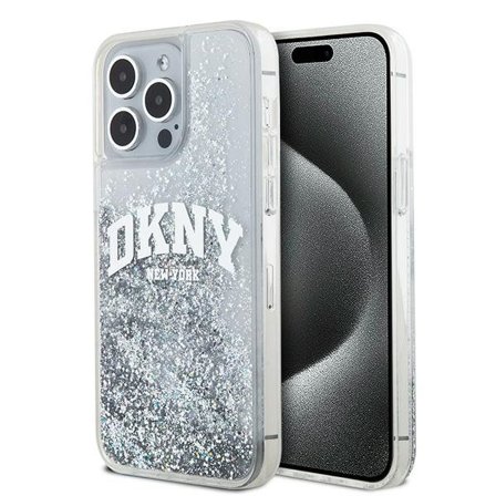 DKNY Liquid Glitter Big Logo kotelo iPhone 15 Pro - valkoinen