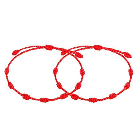 2 stk. Rød snor armbånd håndlaget Kabbalah beskyttelse amulett knuter tråd lykkearmbånd