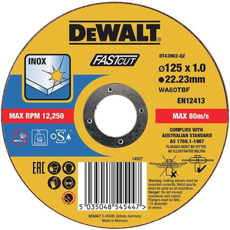 Dewalt DT43902 Kappeskive thin cutting 125 x 1 mm, Maskintilbehør & forbruk