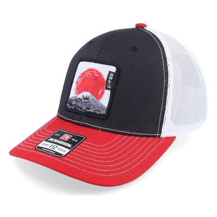 Wild Spirit - Mount Fuji Sunset 112 Tri Black/White/Red Trucker Trucker Black Cap - @ Hatstore