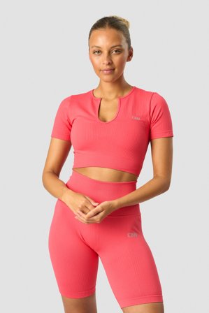 ICANIWILL - Ribbed Define Seamless Cropped T-shirt Coral Red - Dame - ICIW